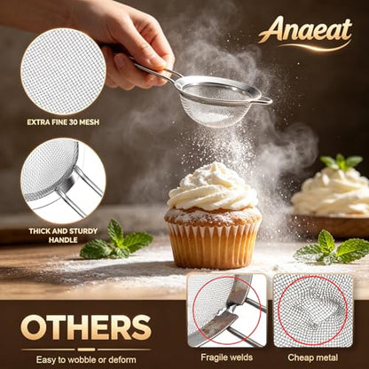 Anaeat Fine Mesh Strainers - Premium Stainless Steel Colander Sieve Sifters, with Durable Mesh and Sturdy Handle, Excellent for Sifting Dry ingredients, Flour, Pastas, Rice, Tea (2.8"） - color: 2.8" Diameter