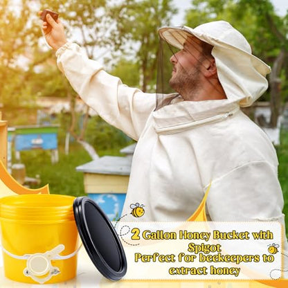 Threehoney 3 Pcs 2 Gallon Honey Bucket with Gate Honey Extractor Equipment Food Grade Bucket Food Safe Buckets with Lid for Beekeeping Supplies Extracting Storage (Yellow,Round Style) - color: Yellow