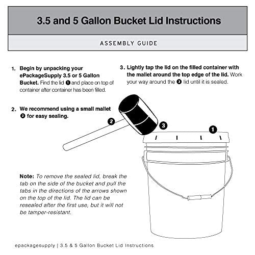 ePackageSupply White 5-Gallon Bucket with Lid | Made in USA | Food Grade | Heavy-Duty Extra Durable Plastic Bucket | Multi-Use Food Grade Buckets with Lids | Easy Stack and Store | BPA Free | 5 Pack | Airtight Gasketed Tear Strip Lid, Heavy-Duty 90 Mil HD