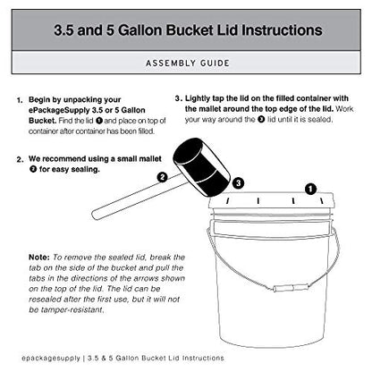 ePackageSupply White 5-Gallon Bucket with Lid | Made in USA | Food Grade | Heavy-Duty Extra Durable Plastic Bucket | Multi-Use Food Grade Buckets with Lids | Easy Stack and Store | BPA Free | 25 Pack | Airtight Gasketed Tear Strip Lid, Heavy-Duty 90 Mil H