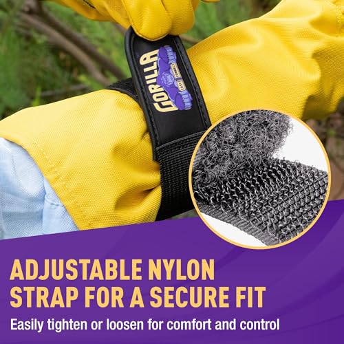 GORILLA EASY CONNECT Gardening Gloves Lightweight Tough Heavy Duty Long Sleeve Leather Pruning Gloves with Adjustable Strap - size: Medium (Pack of 1)
