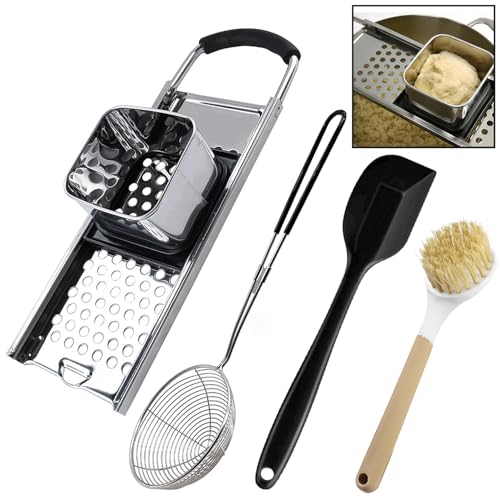 Premium Grade Stainless Steel Spaetzle Maker with Comfort Grip Handle, Stainless Steel Spider Strainer Skimmer Spoon with Cleaning Brush, Homemade German Egg Noodle Dumpling Making Tool Set
