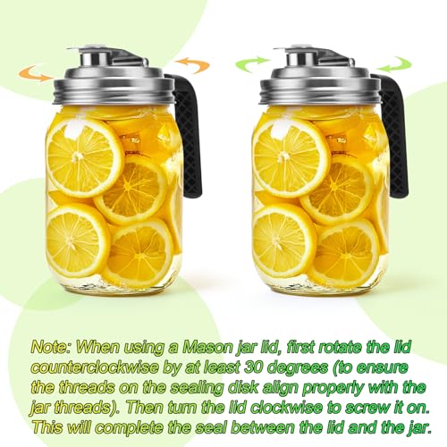 Mason Jar Pour Spout Lid Stainless Steel with Handle, Wide Mouth Pour Spout Flip Cap Lids for Mason Jars, Anticracking Leak Proof Seal Cover Airtight for Drinking Salad Dressing & Food Storing(2PCS) - style: Wide Mouth Stainless Steel Lid with Handle 2 PC