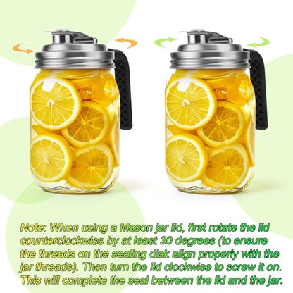 Mason Jar Pour Spout Lid Stainless Steel with Handle, Regular Mouth Pour Spout Flip Cap Lids for Mason Jars, Anticracking Leak Proof Seal Cover Airtight for Drinking Salad Dressing Food Storing(4PCS) - style: Regular Mouth Stainless Steel Lid with Handle