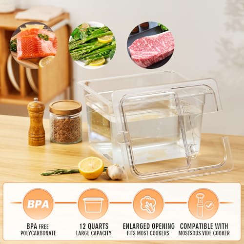 HOMENOTE Sous Vide Container 12 Quart with Universal Collapsible Hinged Lid,Sous Vide Accessories Kit BPA Free,Compatible with Anova and Most Sous Vide Cookers - color: Container - without accessories