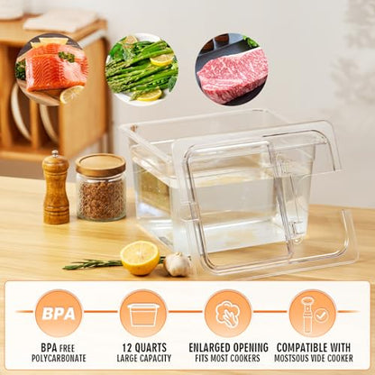 HOMENOTE Sous Vide Container 12 Quart with Universal Collapsible Hinged Lid,Sous Vide Accessories Kit BPA Free,Compatible with Anova and Most Sous Vide Cookers - color: Container - without accessories
