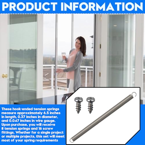 8-Pack 3/8“ x 6-1/2”, 0.047" Extended Spring Steel for Screen Door | Light Duty Spring, with Set Screw, for Mechanical Repair Industry Screen Door