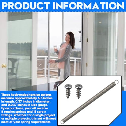 8-Pack 3/8“ x 6-1/2”, 0.047" Extended Spring Steel for Screen Door | Light Duty Spring, with Set Screw, for Mechanical Repair Industry Screen Door