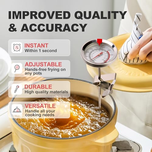 Candy Thermometer Waterproof IP67 - Oil Thermometer for Frying with Clips - 9" Side of Pot Thermometer Deep Fry for Oil Candy Candle BBQ (Silver 2 PCS, 9 inches) - color: Silver 2 PCS