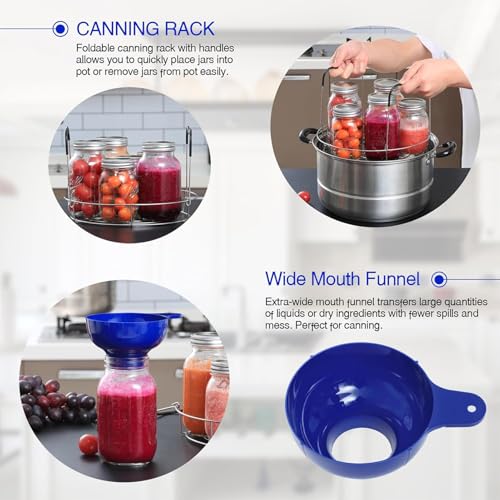 7 Pieces Canning Supplies Kit, Stainless Steel, Blue | Steamer Rack, Canning Funnel, Jar Lifter, Wrench & Tongs, Lid Lifter Bubble Remover Tool - color: Blue