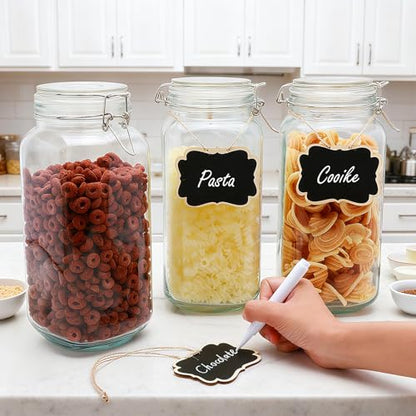 Flrolove 78oz Glass Storage Jars with Airtight Lids Set of 3 | Air Tight Pantry Storage Containers, Square Large Mason Jars, Perfect for Kitchen Canning Cereal, Pasta, Flour, Coffee Beans - size: 78oz*3-square