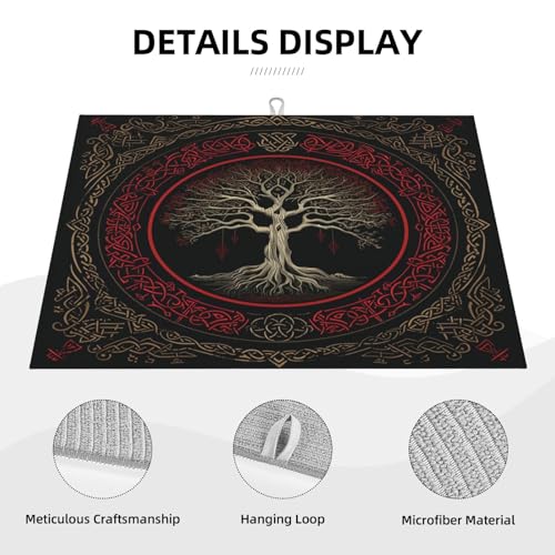 Kitchen Drying Mat for Countertop Gothic Tree Of Life Design Non-Slip Kitchen Counter Mat for Dishes Glassware - color: Red Gold