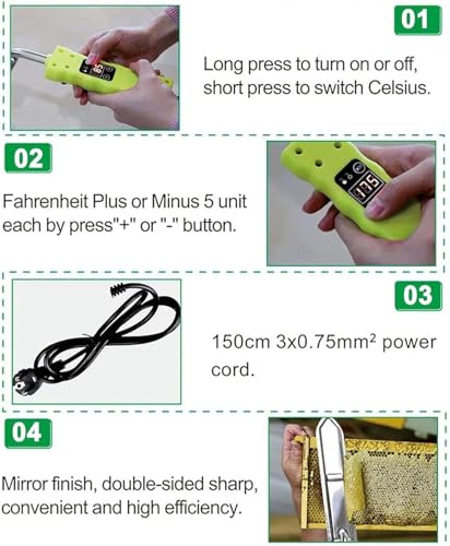 Stainless Steel Electric Honey Uncapping Knife for Beekeeping, Digital Display Wax Cutter Tool, Fast & Easy Honeycomb Cutting for Beekeeper Collection & Extraction