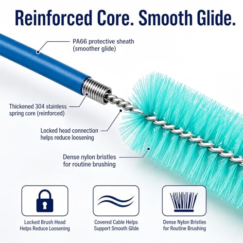 CPAP Cleaning Brush Set, 78.7 in Dual-Ended CPAP Hose Brush for 22 mm & 15 mm Tubing, Tube Cleaning Brush & Hose Cleaner Brush with Detail Brush for Mask - color: White