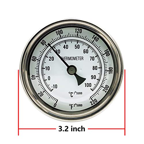 HiQltyla Home Brewing Distilling Dial Thermometer for Brew Kettle Pot, 3.2" Dial, Stainless Steel - 4" Probe Stem