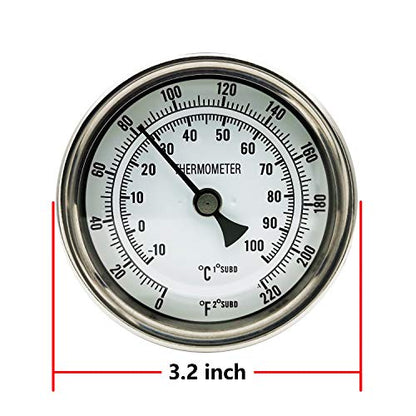 HiQltyla Home Brewing Distilling Dial Thermometer for Brew Kettle Pot, 3.2" Dial, Stainless Steel - 4" Probe Stem