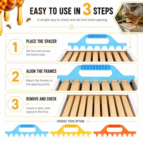 Beehive Frame Spacer Tool, Hive Frame Spacing Rake for 7/8/9 Frame Layout, ABS Plastic or 201 Stainless Steel Beekeeping Spacer for Even Hive Frame Alignment(Yellow - 8 Frame) - color: Yellow - 8 Frame