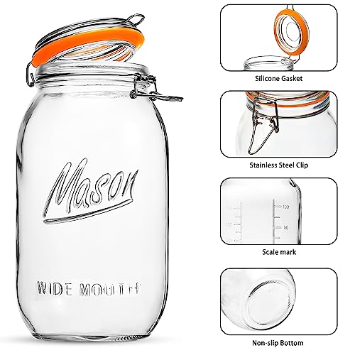 Anwoi Wide Mouth Mason Jars 64 oz 3 Pack Half Gallon Glass Jar with Airtight Lids, Large Mason Jar with Scale Mark Food Storage Canning Jars for Pickling Flour Sugar Pasta Oats Cereal - color: 64oz 3pack