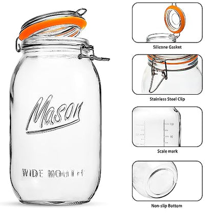Anwoi Wide Mouth Mason Jars 64 oz 3 Pack Half Gallon Glass Jar with Airtight Lids, Large Mason Jar with Scale Mark Food Storage Canning Jars for Pickling Flour Sugar Pasta Oats Cereal - color: 64oz 3pack