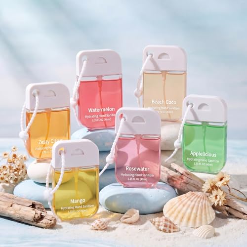 Frienda 12 Pcs Hydrating Hand Sanitizer Spray Scented Pocket Power Mist Hand Sanitizer Travel Size with Keychain Moisturizing Antibacterial Sanitizing Cleans Hands for Women (Diverse) - style: Diverse