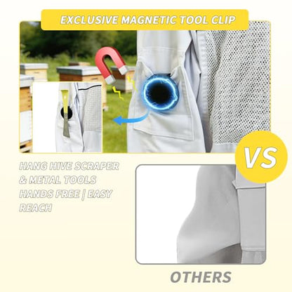 Professional 3 Layer Ventilated Beekeeping Suit Detachable Veil Magnetic Tool Clip Gloves for All Beekeepers - size: X-Large