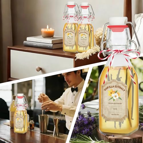 20 Pack Swing Top Glass Vanilla Extract Bottles 4 oz with Lids, Vanilla Labels & Funnel, Boston Square Bottles for Homemade Syrup, DIY Gifts, Flip Top Jars for Extract - color: 20PC 4oz Square Bottle
