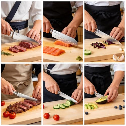imarku 15-Piece Knife Block Set Built-in Sharpener, Japanese High Carbon Stainless Steel Kitchen Knife Set, Dishwasher Safe, Chef Knife Set with Wooden Knife Block, Santoku Knives for Kitchen Cooking - color: Brown