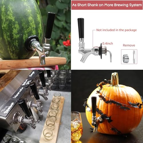 All Stainless Steel Draft Beer Shank Faucet Beer Tower Faucet Kit, 1/4” Beer Barb Fitting Self-closing Beer Tap Kegerator Tower Replacement Kit for 3/16” Beer Line Tubing with Hose Clamp Wrench - size: Faucet Kit (All Stainless Steel)