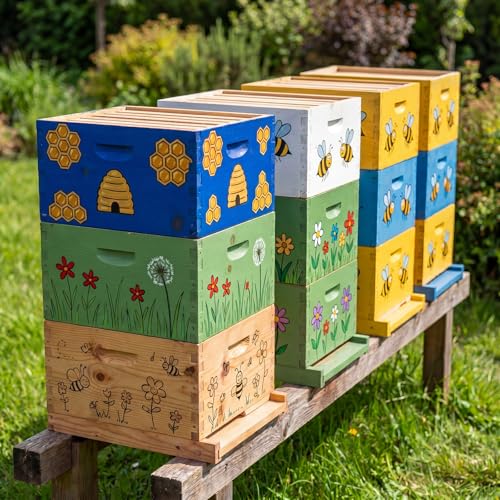 Marsui 6 Pcs Bee Hive 10 Frame Deep Bee Hive Box, Langstroth Beehive Boxes Natural Beeswax with Window, Beehive Frames and Beeswaxed Foundations