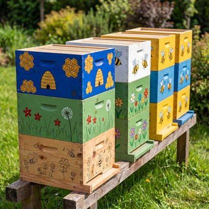 Marsui 6 Pcs Bee Hive 10 Frame Deep Bee Hive Box, Langstroth Beehive Boxes Natural Beeswax with Window, Beehive Frames and Beeswaxed Foundations