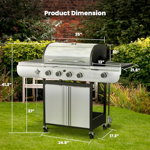 Electactic 4-Burner Gas Grill with Side Burner,Stainless Steel Propane Grill with Porcelain-Enameled Grills,Built-In Thermometer,42000BTU BBQ Grill for Outdoor Cooking and Patio Barbecues - size: 4 Burner Gas Grills with Side Burner