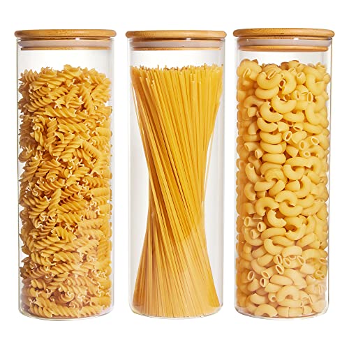 Vtopmart 70oz Glass Food Storage Jars, 3 Pack Large Kitchen Containers with Airtight Bamboo Lids for Pasta, Nuts, Flour, Canisters Set for Cereal, Pantry Organization, BPA Free - size: 3 Pack (70 oz)