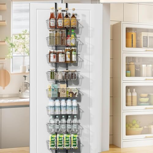 LUXEAR Over the Door Pantry Organizer, 8-Tier Adjustable Over the Door Hanging Spice Rack, No-Assembly Foldable Metal Over the Door Organizer for Kitchen, Home, Laundry Room, Bathroom - size: 8-Tier