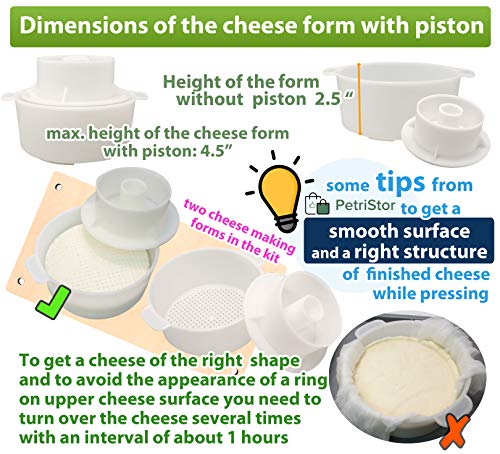Wooden Cheese Press for Cheese Making Supplies 16in Metal Guides and 2 pcs Cheese Mold with Follower Piston 1.3Qt - large Home Supply Ultimate Cheese Press Machine - Prensa Para Queso Casero