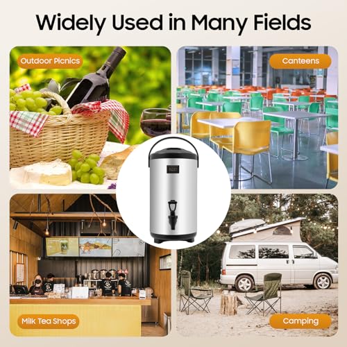 Stainless Steel Insulated Beverage Dispenser, 2.5Gal Thermal Carafe with Spigot for Hot Coffee & Cold Juice, 12-Hour Heat Retention Drink Dispenser for Party Wedding Cafe, Silver - size: 2.51Gal