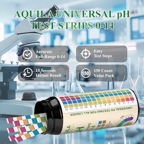 pH Test Strips 0-14, 150CT pH Testing Kit for Drinking Water, Pool Spa Aquarium Fish Tank Urine Saliva Food Beverage Kombucha Soil Hydroponics, Litmus Paper pH Tester Kit for Soap Making, Skincare