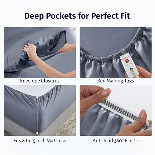 California Design Den Bed Sheets Full Size Set - Certified 100% Egyptian Cotton Percale Sheets Full Size with Deep Pockets, Lightweight, Crisp and Durable Luxury Bedding Set - Mineral Blue (Grey Tone) - color: Mineral Blue (Grey Tone), size: Full
