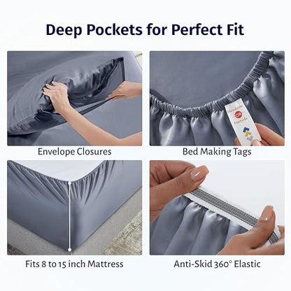 California Design Den Bed Sheets Full Size Set - Certified 100% Egyptian Cotton Percale Sheets Full Size with Deep Pockets, Lightweight, Crisp and Durable Luxury Bedding Set - Mineral Blue (Grey Tone) - color: Mineral Blue (Grey Tone), size: Full