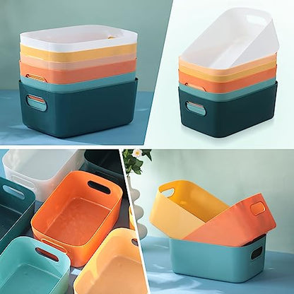 Wenqik 12 Pcs Small Plastic Storage Bins Basket with Handles Toy Organizers Pantry Basket Containers for Shelves Home Cupboard Kitchen Office Bathroom Organization Box(bright, 9.6 x 6.3 x 3.9 Inch)