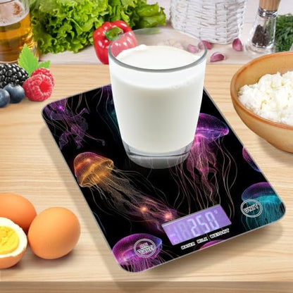 Food Scale Kitchen Digital Scale Food Ounces and Grams Dieting Baking Cooking Waterproof Glass Panels LCD Display,4 Units Scale Tare Function Jellyfish Black - color: Jellyfish 16