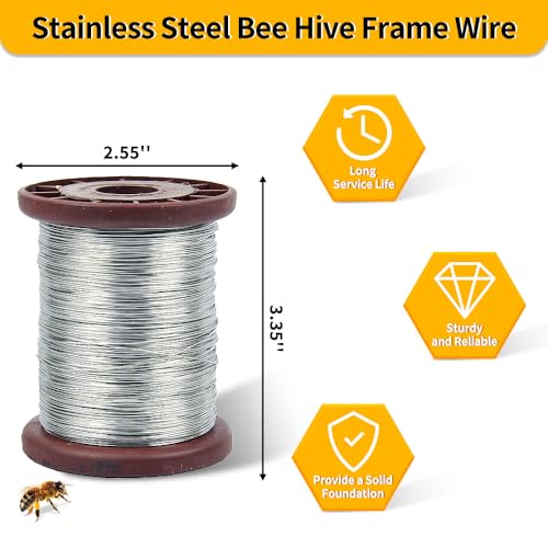 Apiculture Tensioner Crimper with Bee Frame Wire, 304 Stainless Steel Wire Honeycomb Frame Holding Tool (Metal Wheels and Wooden Handle, 200 Brass Honeycomb Frame end Holes)