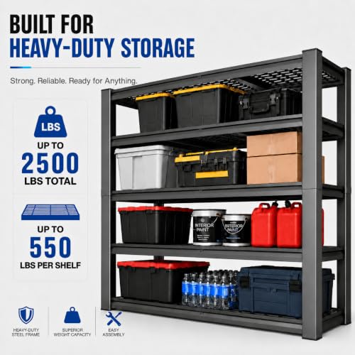 Garage Shelving Unit 72 W x 30 D x 72 H, 4 Tier Metal Storage Shelves, Upgraded Steel Structure, 2500 LBS Rack for Basement, Warehouse, Pantry - size: 72W x 30"D x 72H