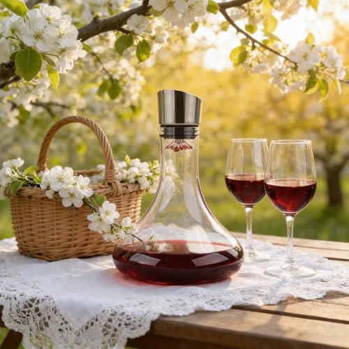Wine Decanter Built-in Aerator Pourer, 1500ml /50oz Wine Carafe with Aerator,Cleaning Beads and Cork Ball,100% Lead-free Crystal Glass Red Wine Aerator, Wine Gift for Men, Wine Accessories - style: Wine Decanter Set