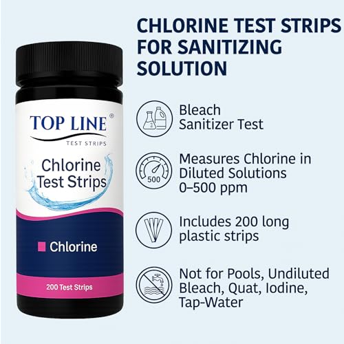 200 Chlorine Test Strips for Food Service 0-500 ppm (Value Pack) - Bleach Sanitizer Test Strips Food Service - Sanitizer Testing Strip - Chlorine Tester - Restaurant Supplies - size: 200 Strips