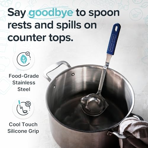 Souper Cubes + Lori Greiner No Mess Stainless Steel Soup Ladle with Silicone Handle - Metal Soup Ladle with No Mess Design That Hooks on Side of Any Pot - Blueberry - color: Blueberry, size: Ladle 1-Pack