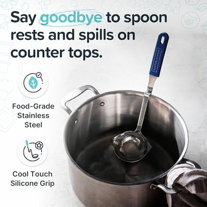 Souper Cubes + Lori Greiner No Mess Stainless Steel Soup Ladle with Silicone Handle - Metal Soup Ladle with No Mess Design That Hooks on Side of Any Pot - Blueberry - color: Blueberry, size: Ladle 1-Pack