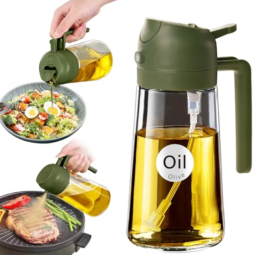 YARRAMATE 16oz/470ml Glass Olive Oil Sprayer for Cooking with Stickers, 2 in 1 Oil Dispenser for Kitchen Gadgets, Food Grade Premium Spray Bottle with Portion Control for Salad, BBQ (OliveGreen) - color: 07_OliveGreen