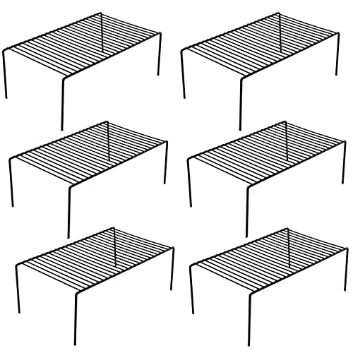 Cabinet Storage Shelf Rack Set of 6, Medium (13 x 9.4 inch) Rustproof Metal Wire Kitchen Cabinet Organizer and Storage, Cupboard Spice Shelf Rack for Plate, Dish, Counter & Pantry Organization - color: Black