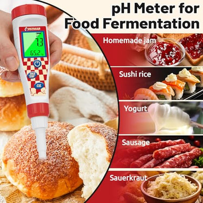 UIUZMAR Food pH Meter Digital pH Tester for Food Fermentation Spear pH Probe for Sourdough and Bread Dough Food Acidity Tester Professional pH Reader for Solid and Liquid - color: Red