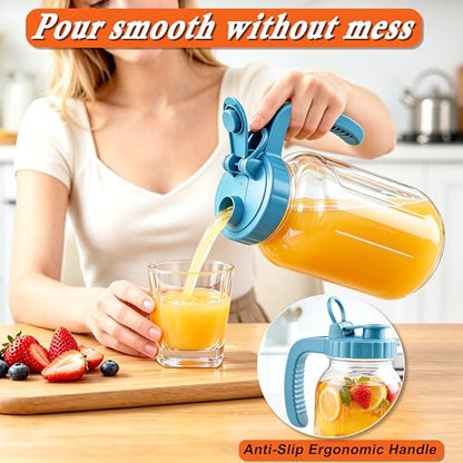 Mason Jar Pitcher With Pour Spout Lid 32 Oz Glass Breastmilk Storage Wide Mouth Airtight & Leakproof Water Jug With Flip Cap For Cold Brew Coffee Iced Tea Sun Tea Lemonade Juice Beverages - color: 32 OZ